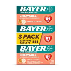 Bayer Aspirin, Low Dose, 81 Mg, Chewable Tablets, Orange Flavored, Value Pack,108ea