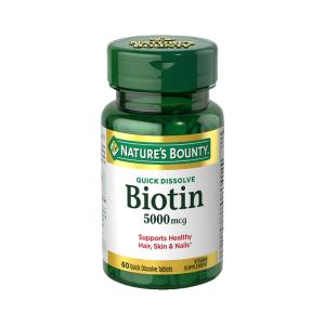 Nature's Bounty Biotin 5000 Mcg Vitamin Supplement Quick Dissolve Natural Strawberry Flavor – 60 Tablets