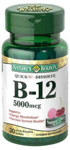 Nature's Bounty Vitamin B-12 5000 Mcg Quick Dissolve Tablets, Natural Cherry Flavor