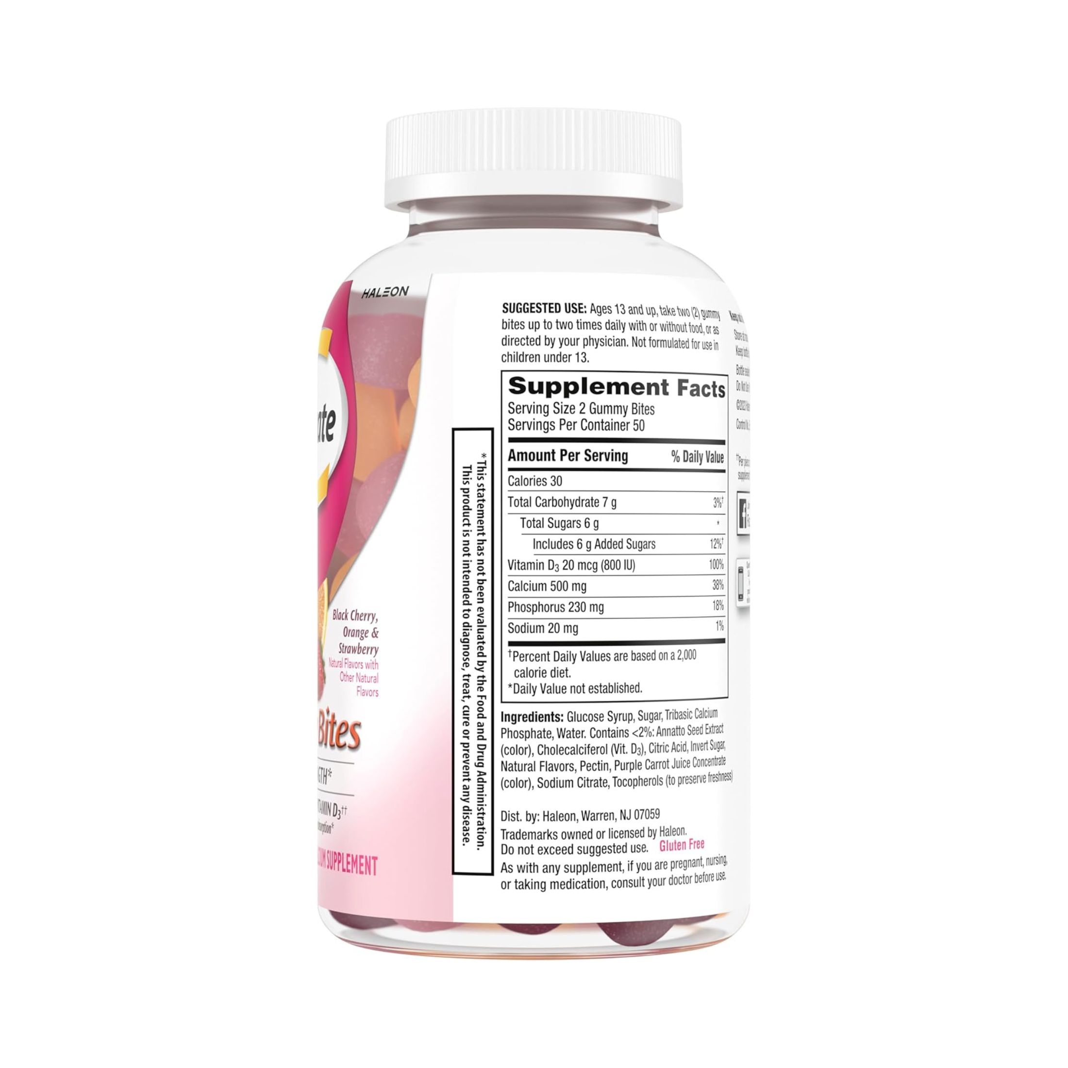 Caltrate Gummy Bites 500 Mg Calcium And Vitamin D Supplement, Black Cherry, Strawberry, Orange