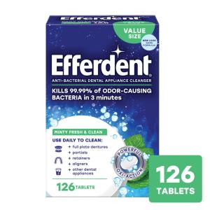 Efferdent Plus Mint Anti-Bacterial Denture Cleanser Fresh, Minty Clean Tablets - 126 Ea