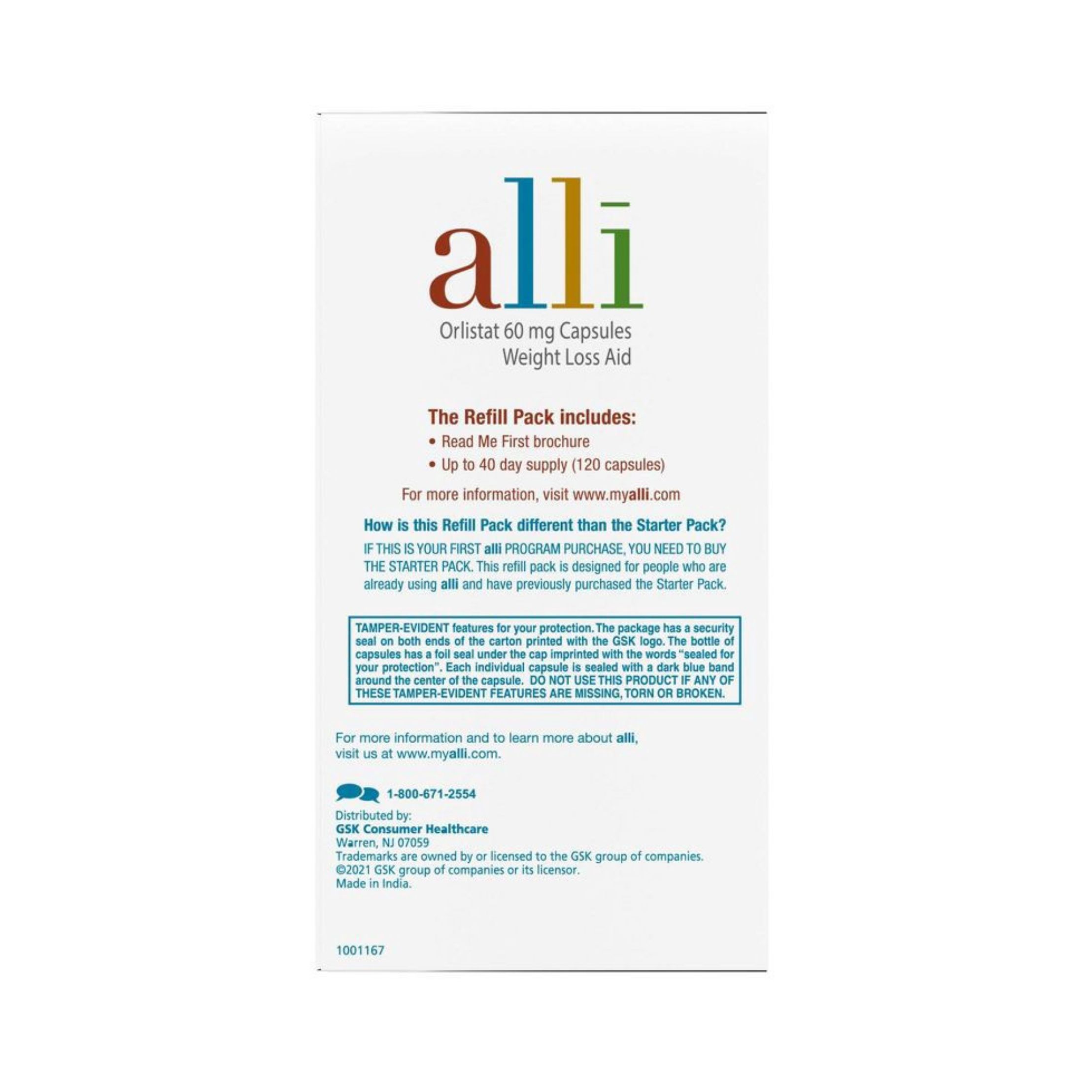 Alli Orlistat 60 Mg Capsules Weight Loss Aid Refill Pack - 120ct