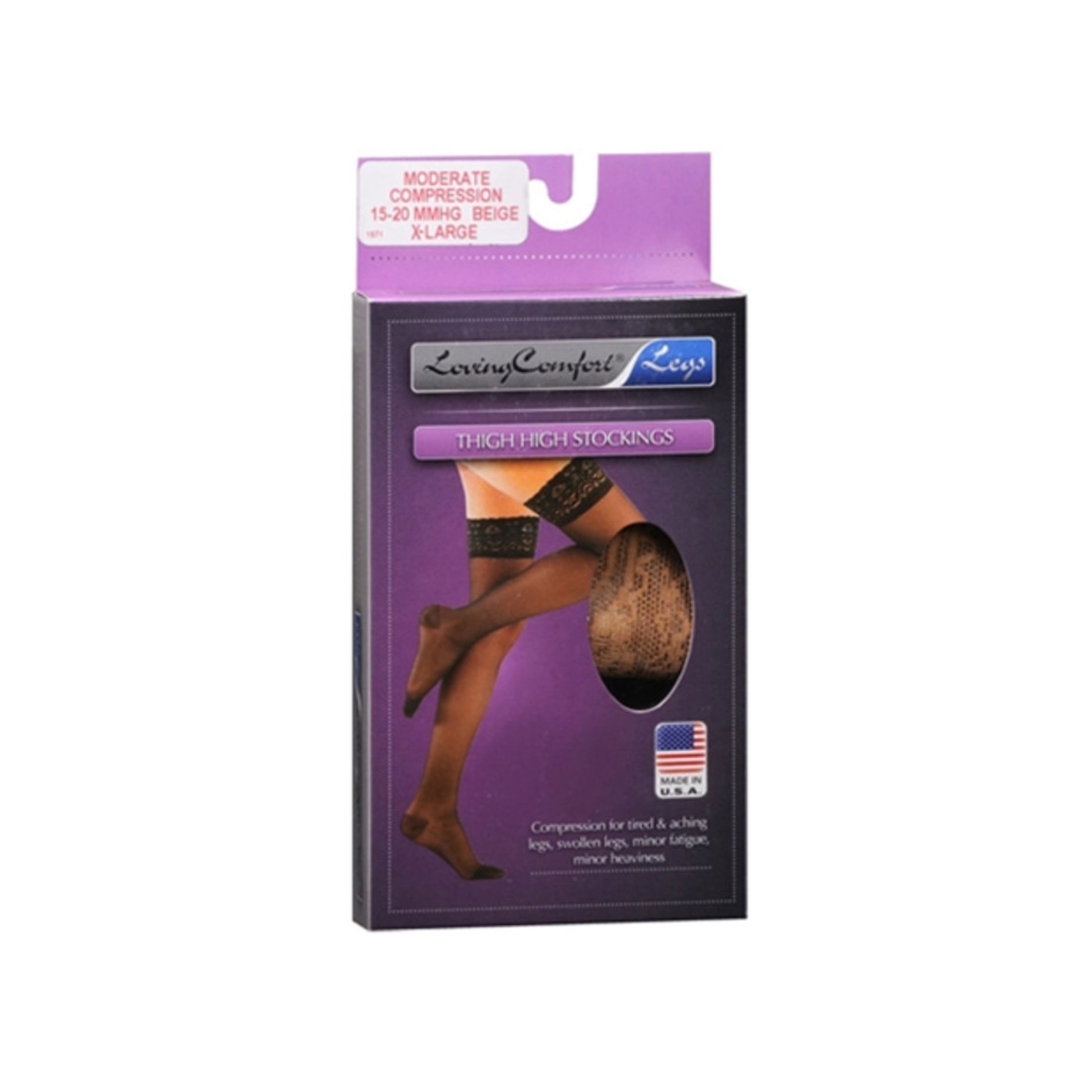Loving Comfort Legs Thigh High Stockings Moderate Compression X-Large Beige 1 Pr