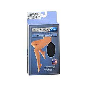 Loving Comfort Fashion Panty Hose 20-30 Black Sheer, Medium, 1 Pair