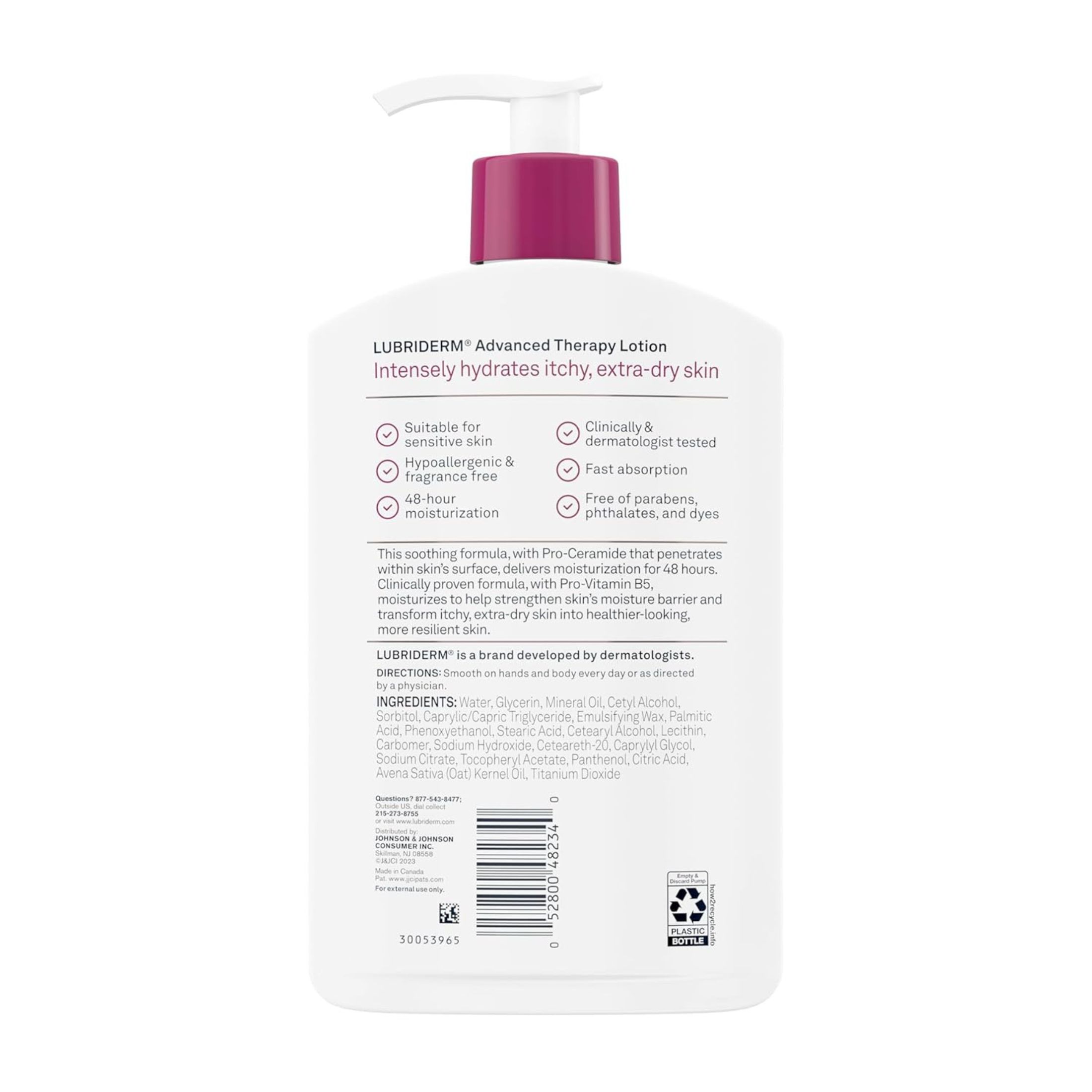Lubriderm Advanced Therapy Fragrance Free Moisturizing Hand & Body Lotion + Pro-Ceramide With Vitamins E & Pro-Vitamin B5, Intense Hydration For Itchy, Extra Dry Skin, Non-Greasy, 16 Fl. Oz