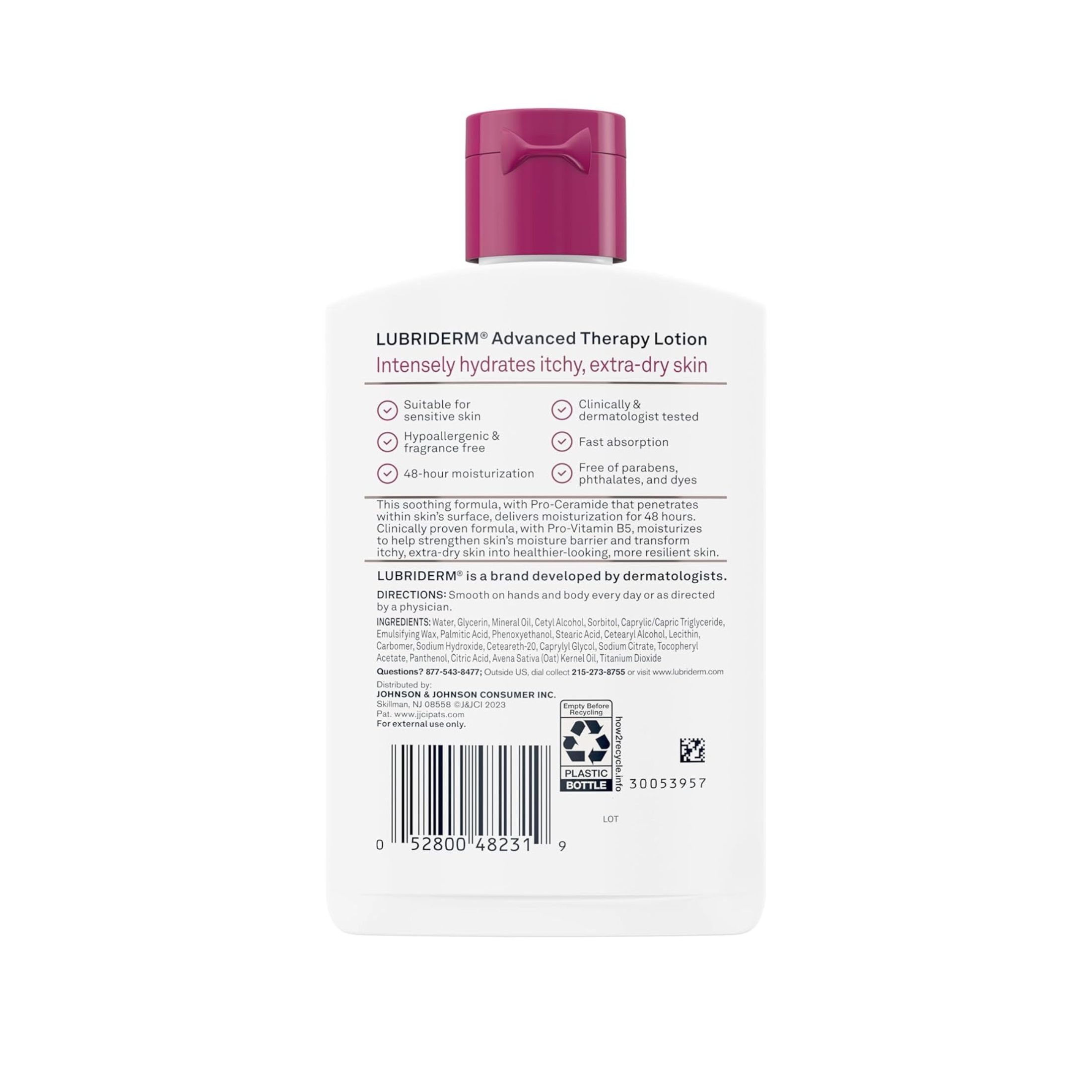 Lubriderm Advanced Therapy Fragrance-Free Moisturizing Lotion With Vitamins E And Pro-Vitamin B5, Intense Hydration For Extra Dry Skin, Non-Greasy Formula, 6 Fl. Oz