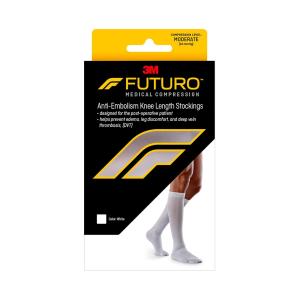 Futuro Anti-Embolism Stockings Knee Length Closed Toe - Large Regular - White