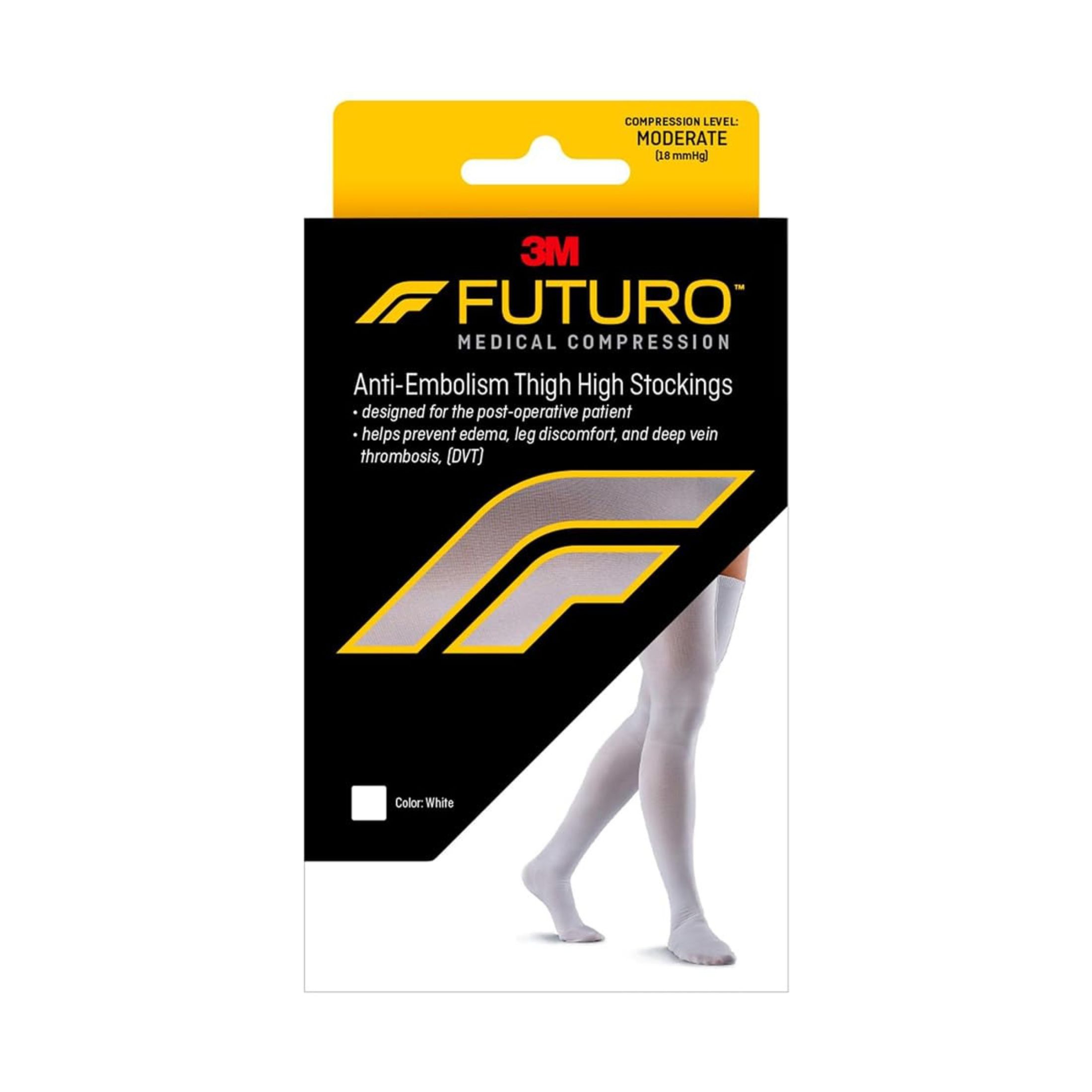 Futuro Anti-Embolism Closed Toe Stockings Thigh Length, White, Moderate Large