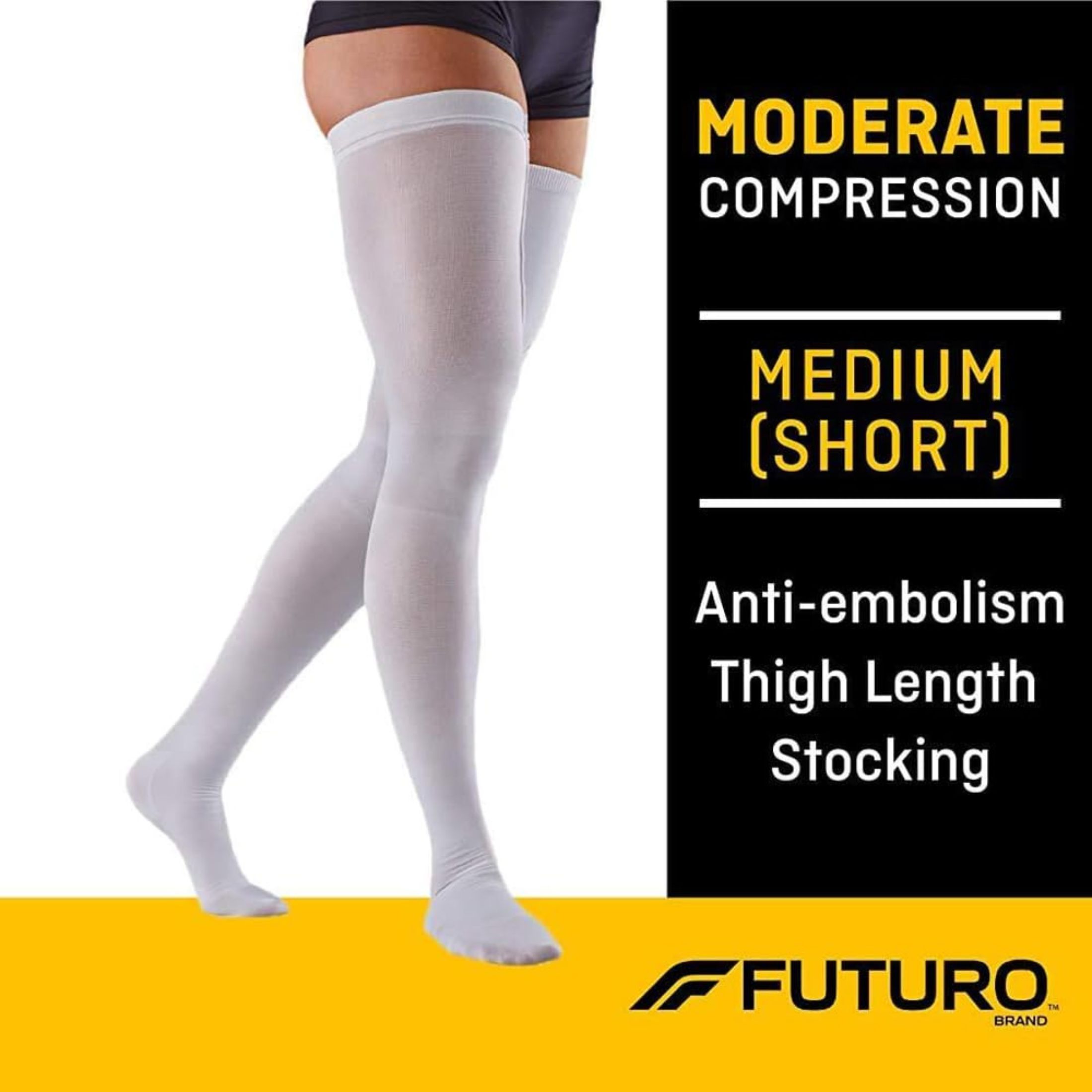 Futuro Anti-Embolism Closed Toe Stockings Thigh Length, White, Moderate Large