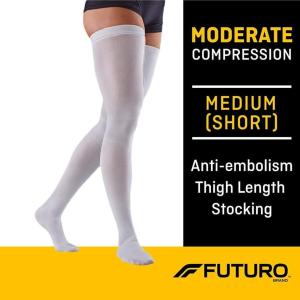 Futuro Anti-Embolism Closed Toe Stockings Thigh Length, White, Moderate Large