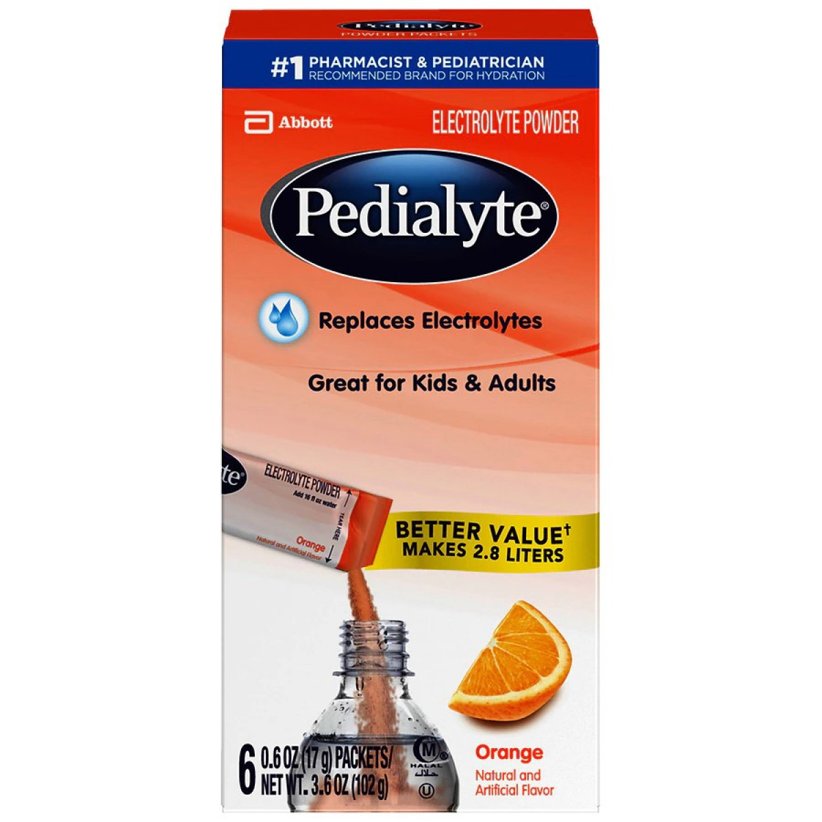 Pedialyte Orange Electrolyte Powder 6 - 0.6 Oz Packets