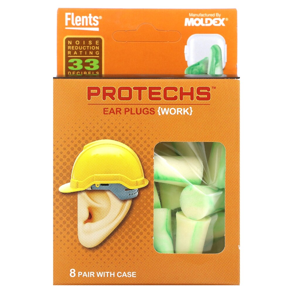 Flents Protechs Work Ear Plugs - 8 Pair With Case
