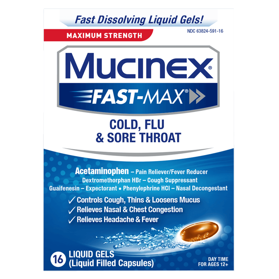 Mucinex Cold, Flu & Sore Throat, Maximum Strength, Day Time, Liquid Gels