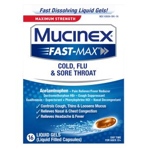 Mucinex Cold, Flu & Sore Throat, Maximum Strength, Day Time, Liquid Gels