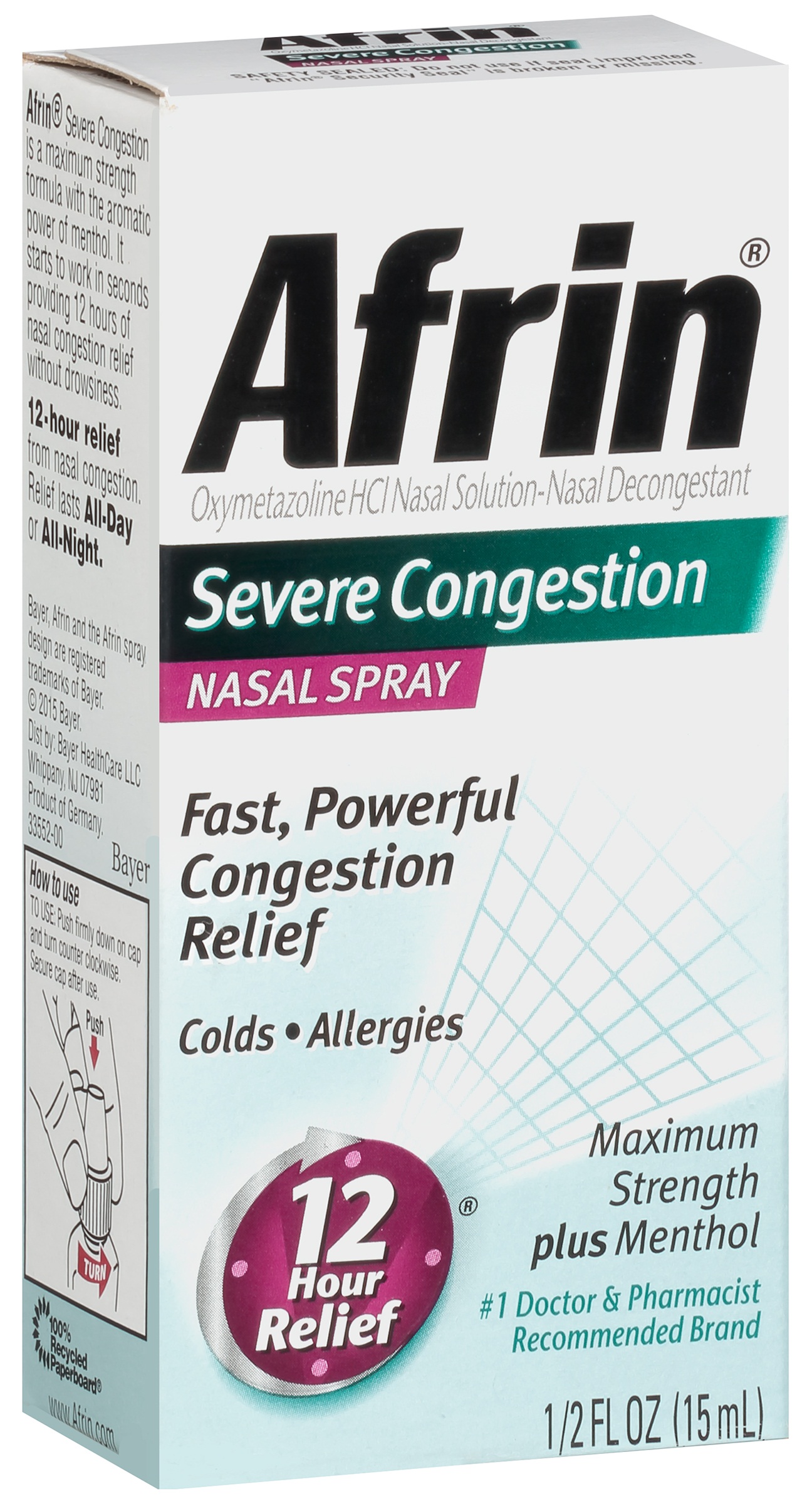 Afrin Maximum Strength Severe Congestion Nasal Spray, 1/2 Fl Oz