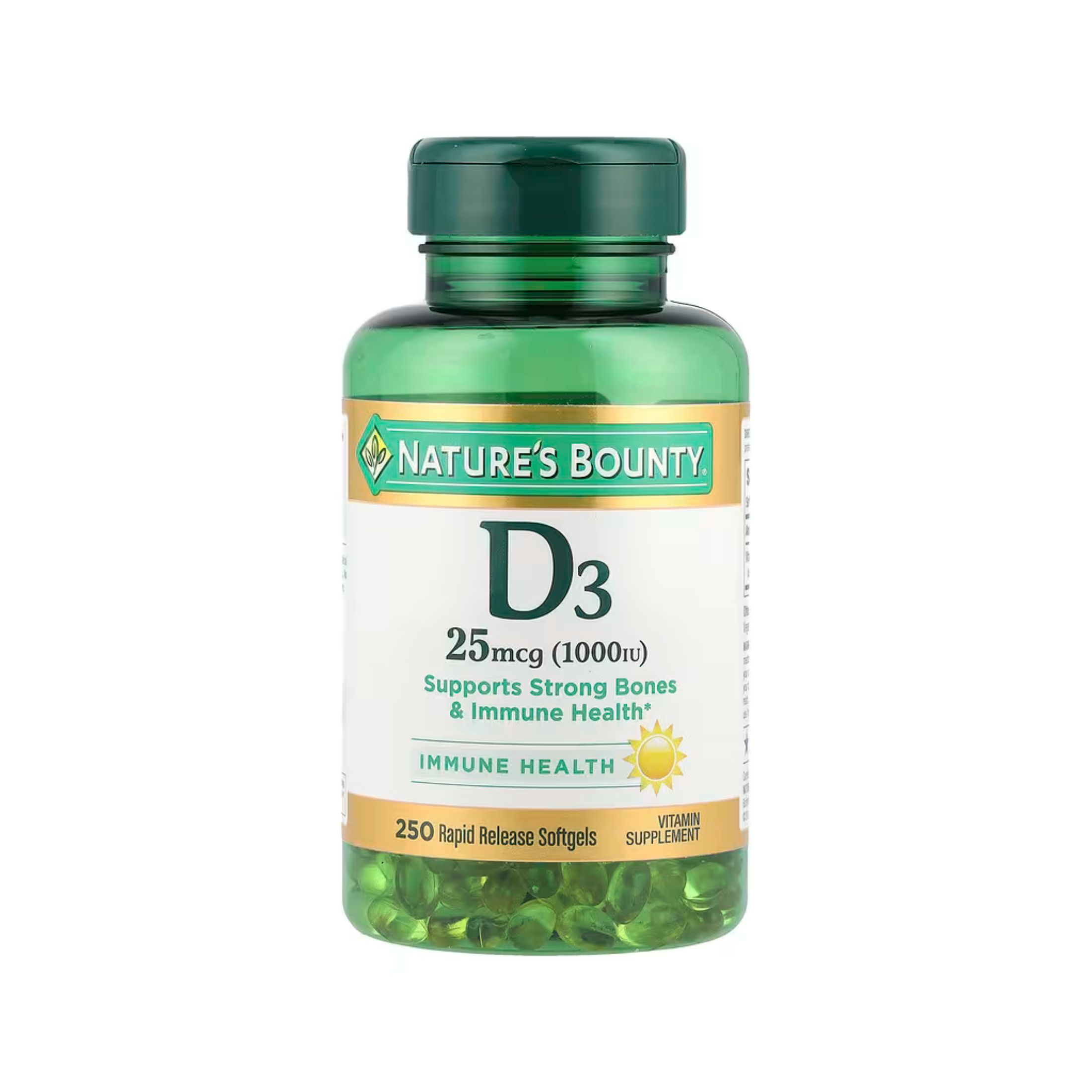 Nature's Bounty Vitamin D3, 25 Mcg (1000 IU), 250 Rapid Release Softgels