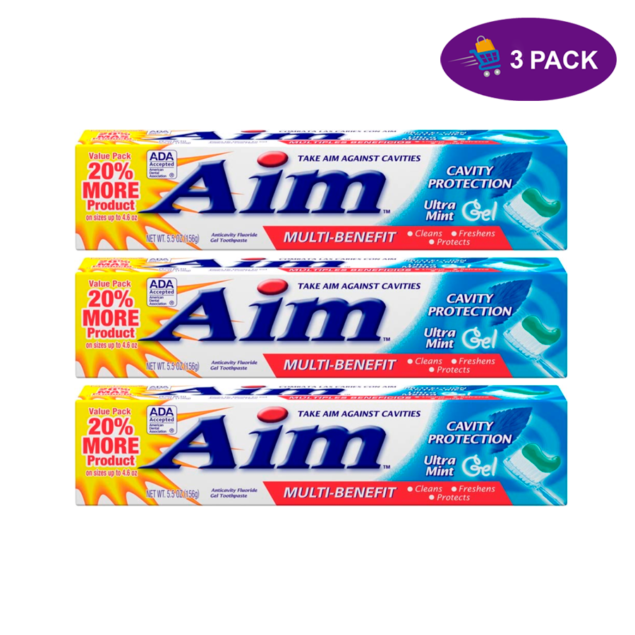 Aim Gel Toothpaste, Anticavity Fluoride, Ultra Mint, Value Pack