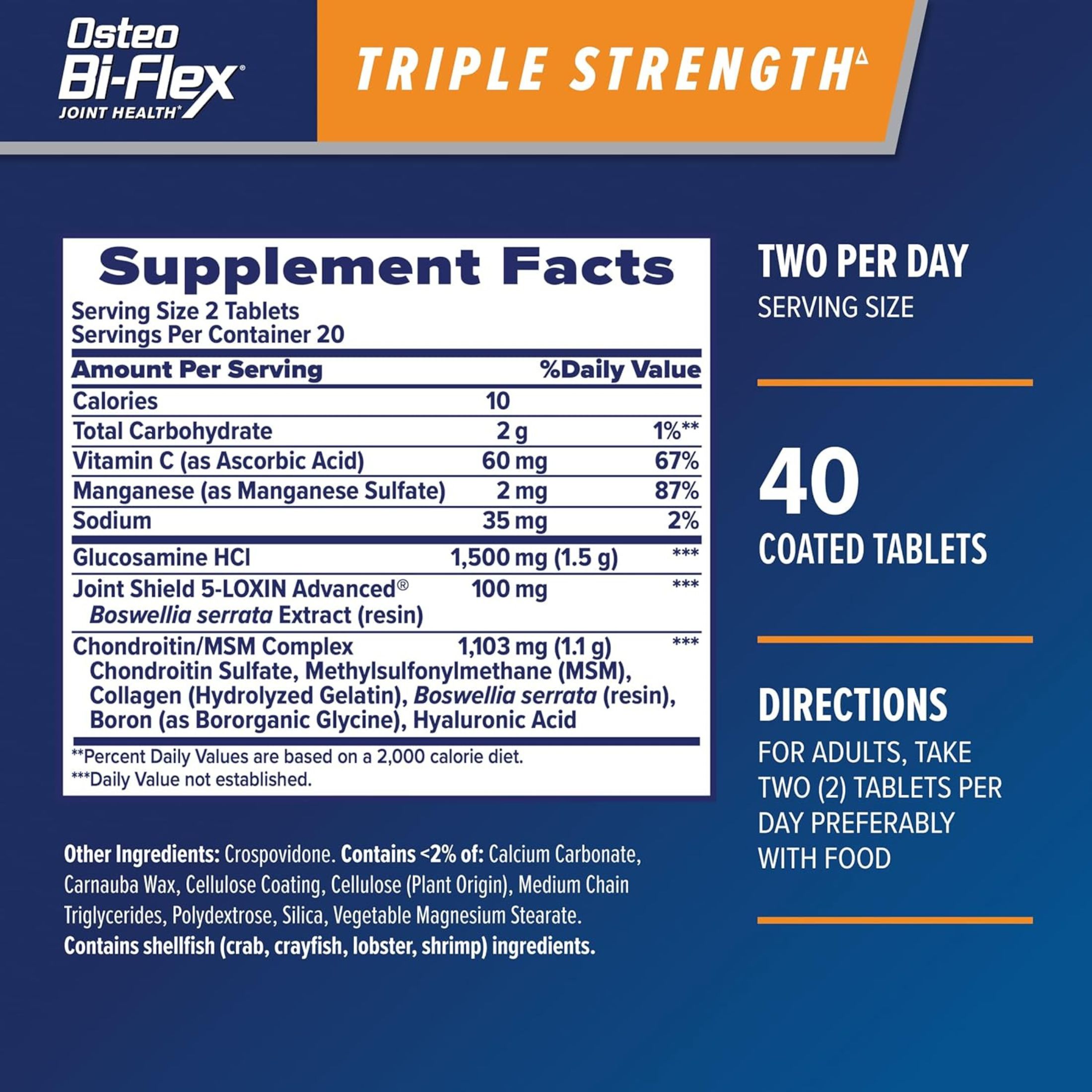 Osteo Bi-Flex Glucosamine & Chondroitin, Triple Strength, Joint Shield, 2 Per Day, Coated Tablets