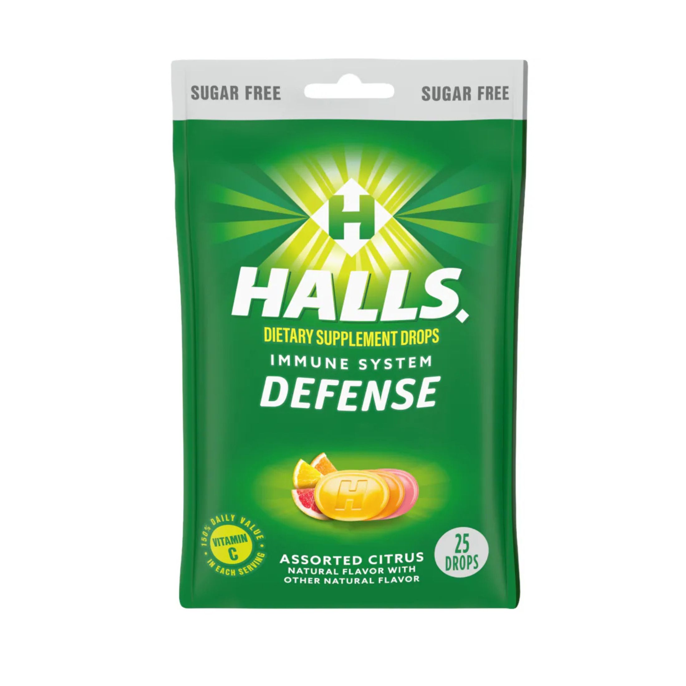 Halls Defense Vitamin C Sugar Free Assorted Citrus Supplement Drops