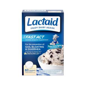 Lactaid Chewable Tablets Fast Act Vanilla Twist Flavor Lactase Enzyme Supplement 60